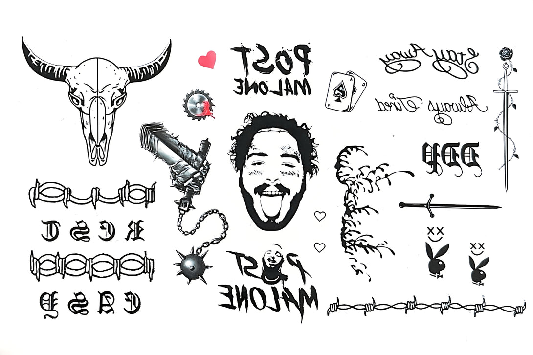 Post Malone face tattoo sticker bundle by Inknap