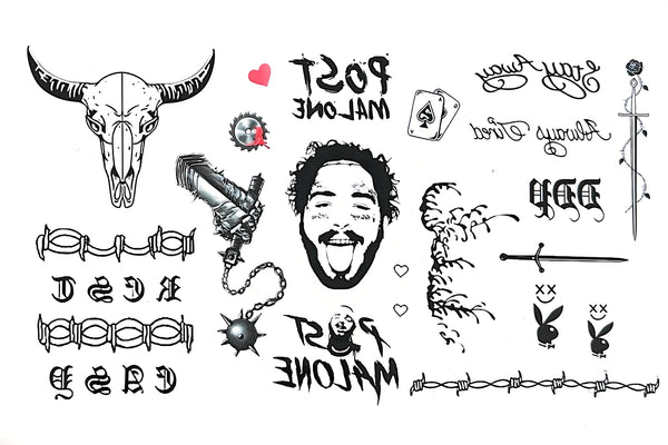 Post Malone face tattoo sticker bundle by Inknap